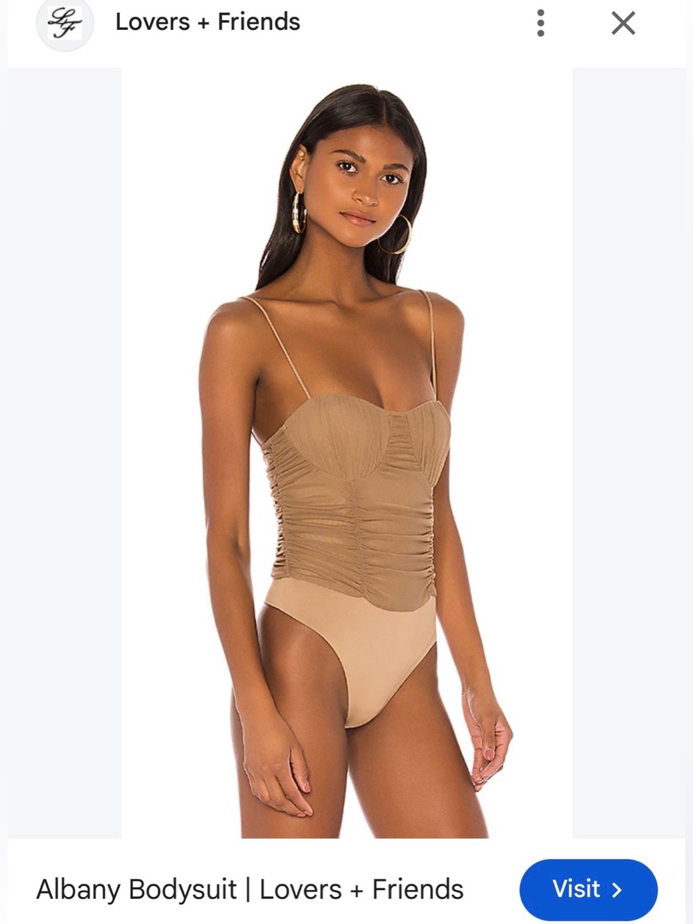 Lovers + Friends Taupe Ruched corset mesh Bodysuit xs nwt